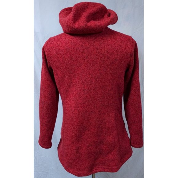 LANDS END Womens M 10-12 Red Full Zip Up Hooded Fleece Mid Length Jacket - Picture 7 of 11